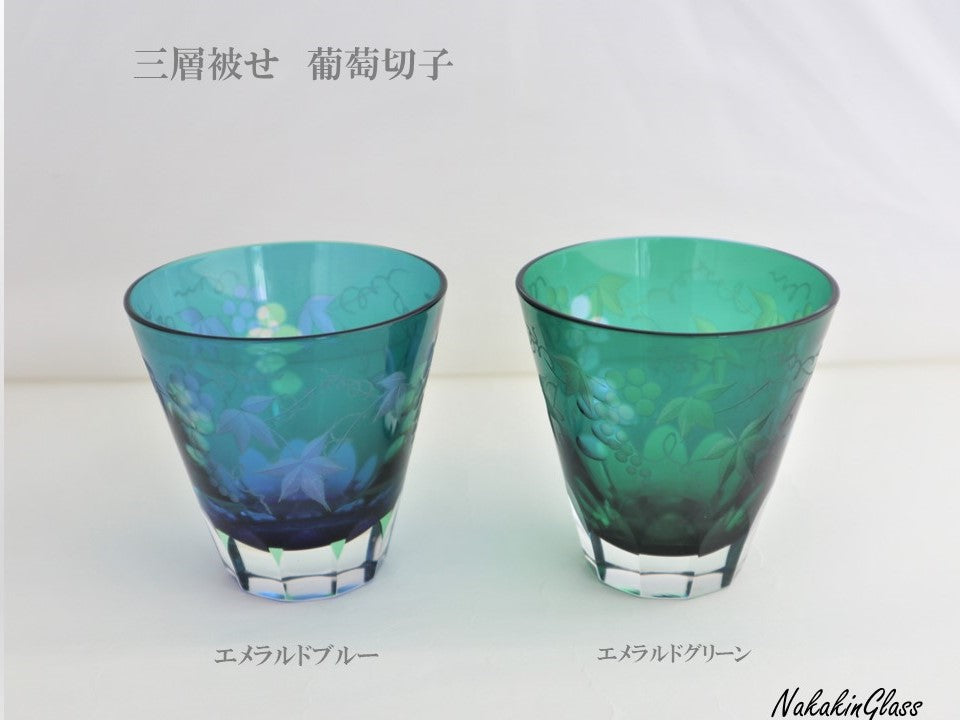 Nakakin粋彩切子 三層被せグラス 葡萄切子ペア