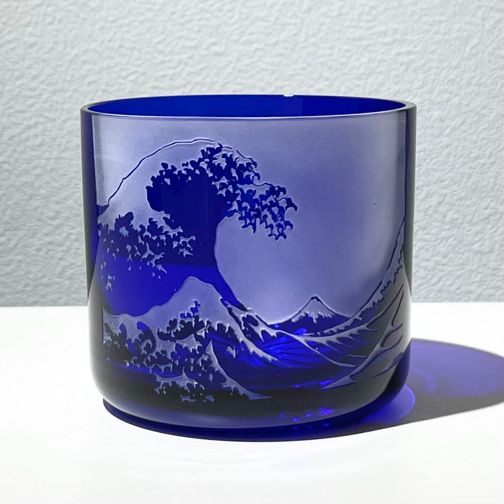 酒グラス 砂絵切子 富士と白波