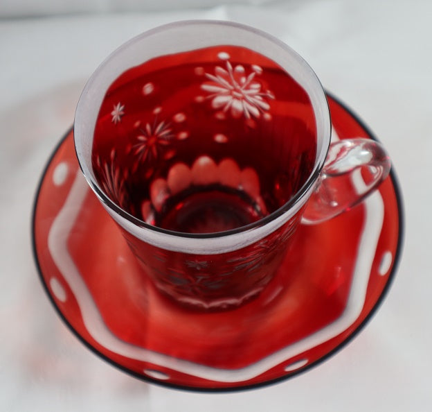 Nakakin Ikisai Kiriko Cup &amp; Saucer Edo Fireworks "Chrysanthemum"