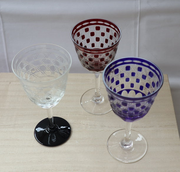 Nakakin Ikisai Kiriko Wine Glass Basket Weave Kiriko