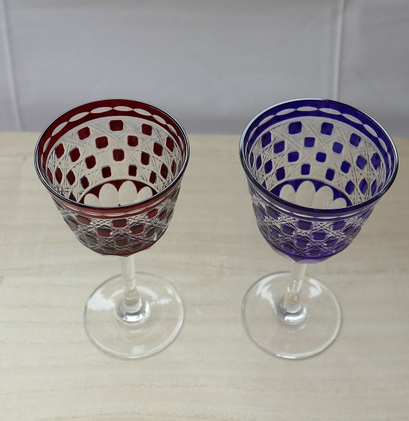 Nakakin Ikisai Kiriko Wine Glass Basket Weave Kiriko