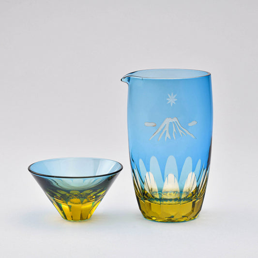 粋彩切子　ぐい呑逆さ富士　 富士姿  冷酒セット