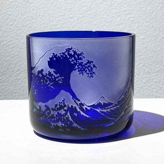 酒グラス 砂絵切子　 富士と白波