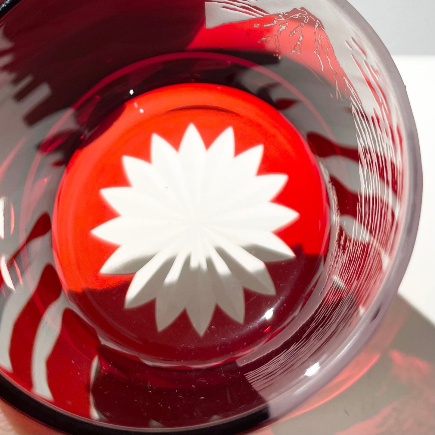 Sake Glass Sandblasted Cut Glass Red Fuji