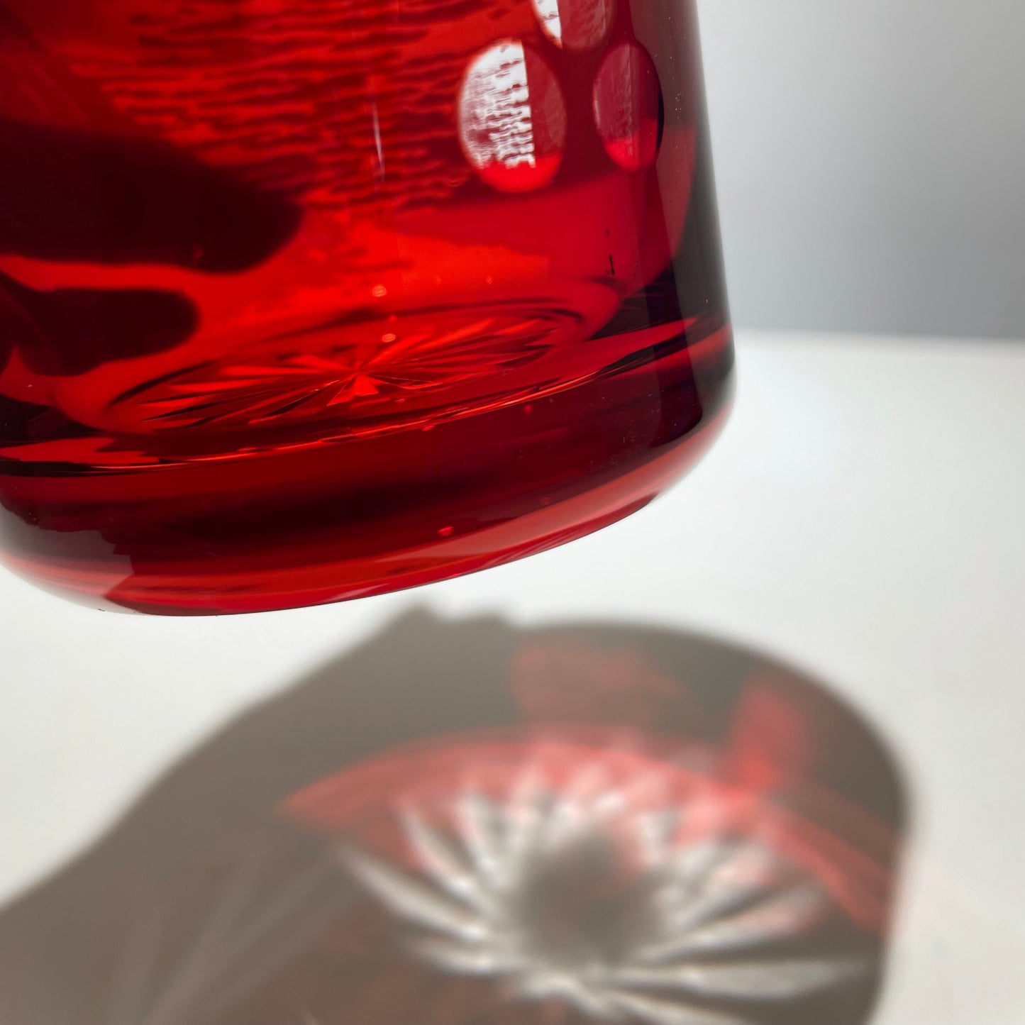 Sake Glass Sandblasted Cut Glass Red Fuji