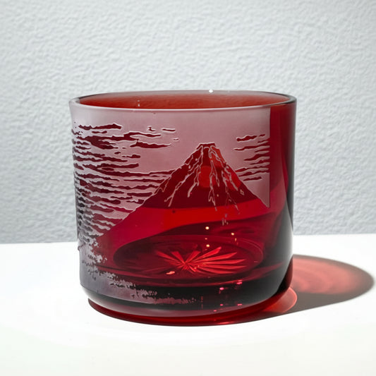 酒グラス    砂絵切子　赤富士